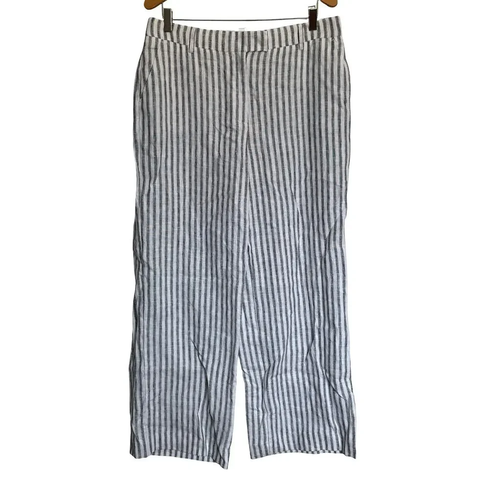 Reformation Carter Linen Wide Leg Pants Mid Rise White Striped Coastal Size 10